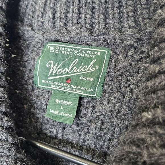 Woolrich Womens Onyx Heather Wool Lambswool Cable Knit Sweater Jacket L Cabin‎ - Picture 2 of 13